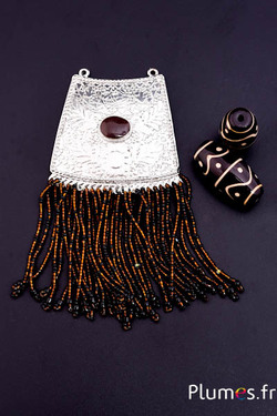 Pendentif avec perles -  13 cm x 7 cm - argenté-café 